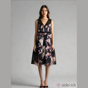 Women's Adrianna Papell Dress Size 16 Black Pink Floral Lace